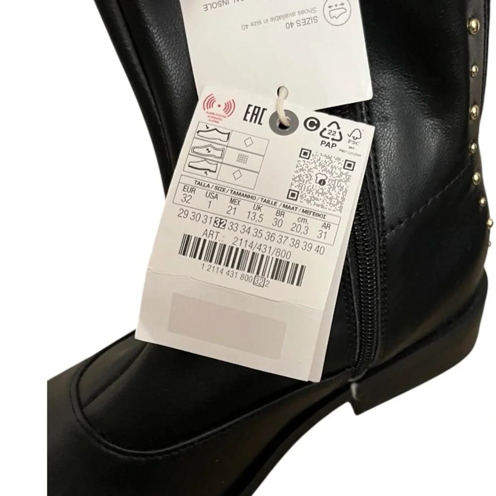ZARA Kids Studded Black Mid-Calf Boots Size 32 / US 1 Edgy Girls Ankle Zip Boots